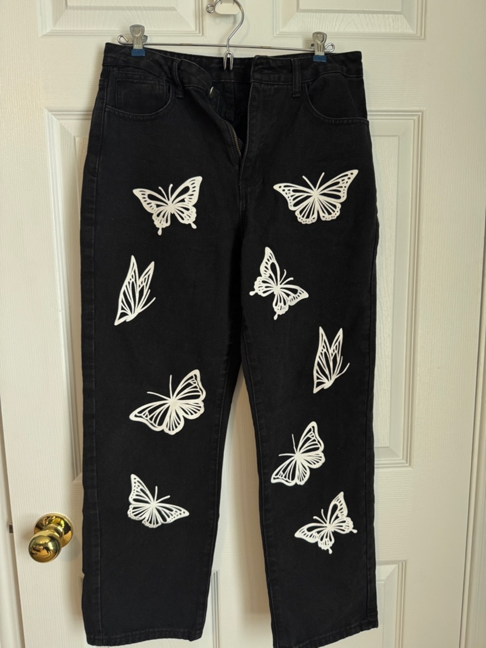 Black Butterfly Print Jeans – Size M